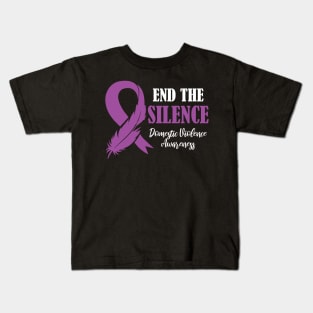 Stop Violence End the Silenc, Family Domestic Violence Awareness Purple Ribbon Kids T-Shirt